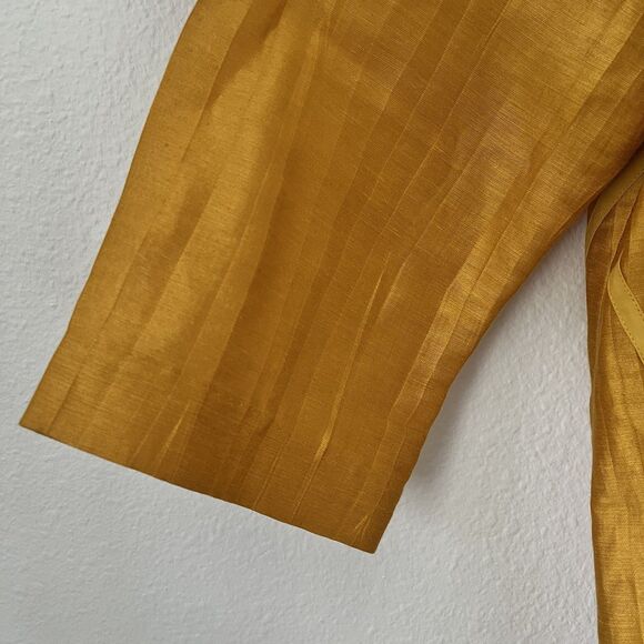 Chicos Womens Jacket Cárdigan Size 3 Extra Large Ochre Yellow Linen Open Front - Picture 2 of 6